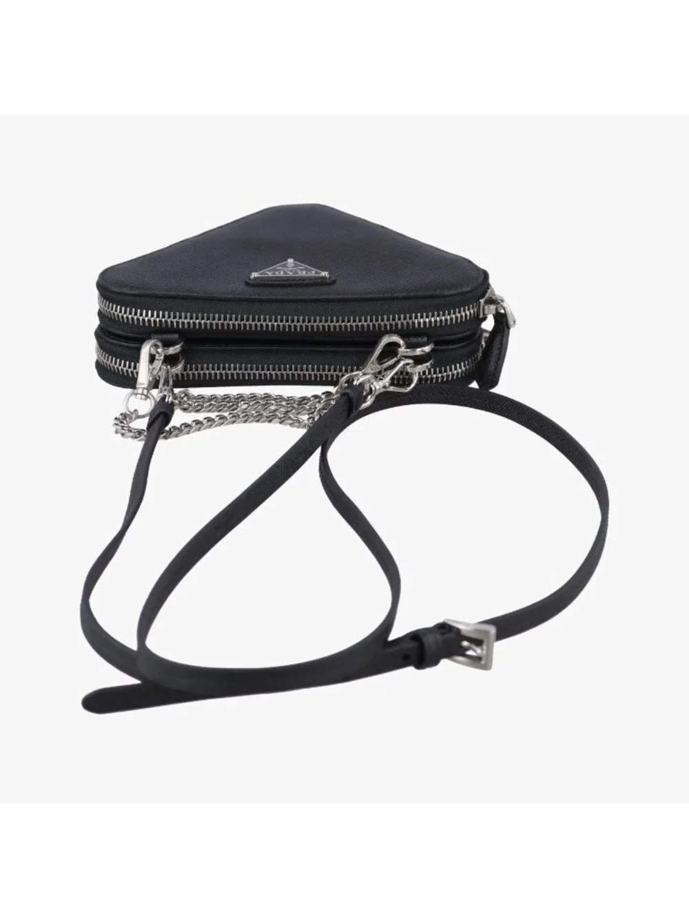 Prada Triangle Logo Black Saffiano Leather 62 Shoulder